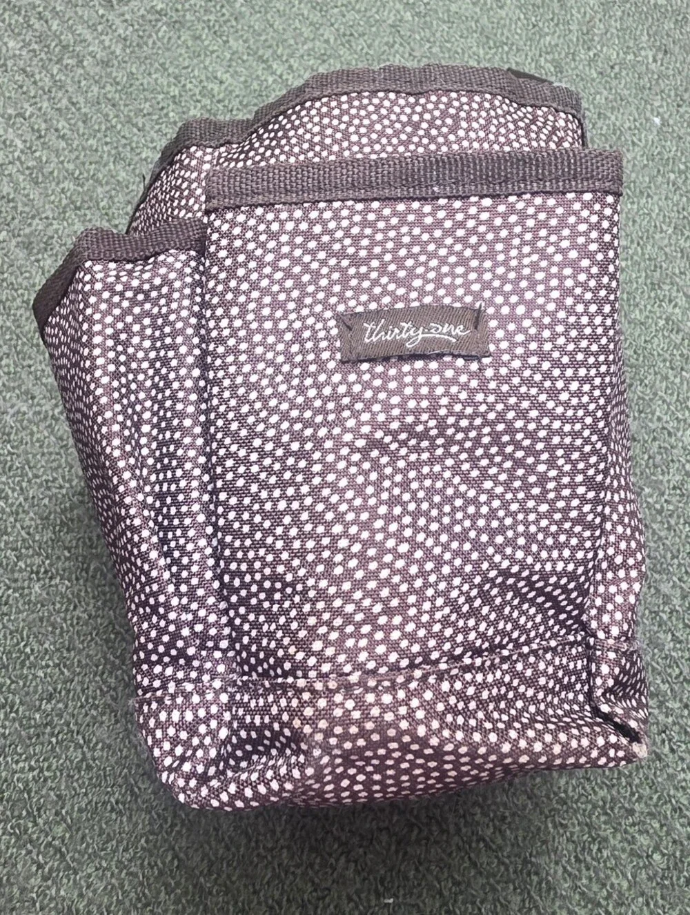 Thirty One 5 pocket mini organizer tote. Brown w/ white pin dots. 11